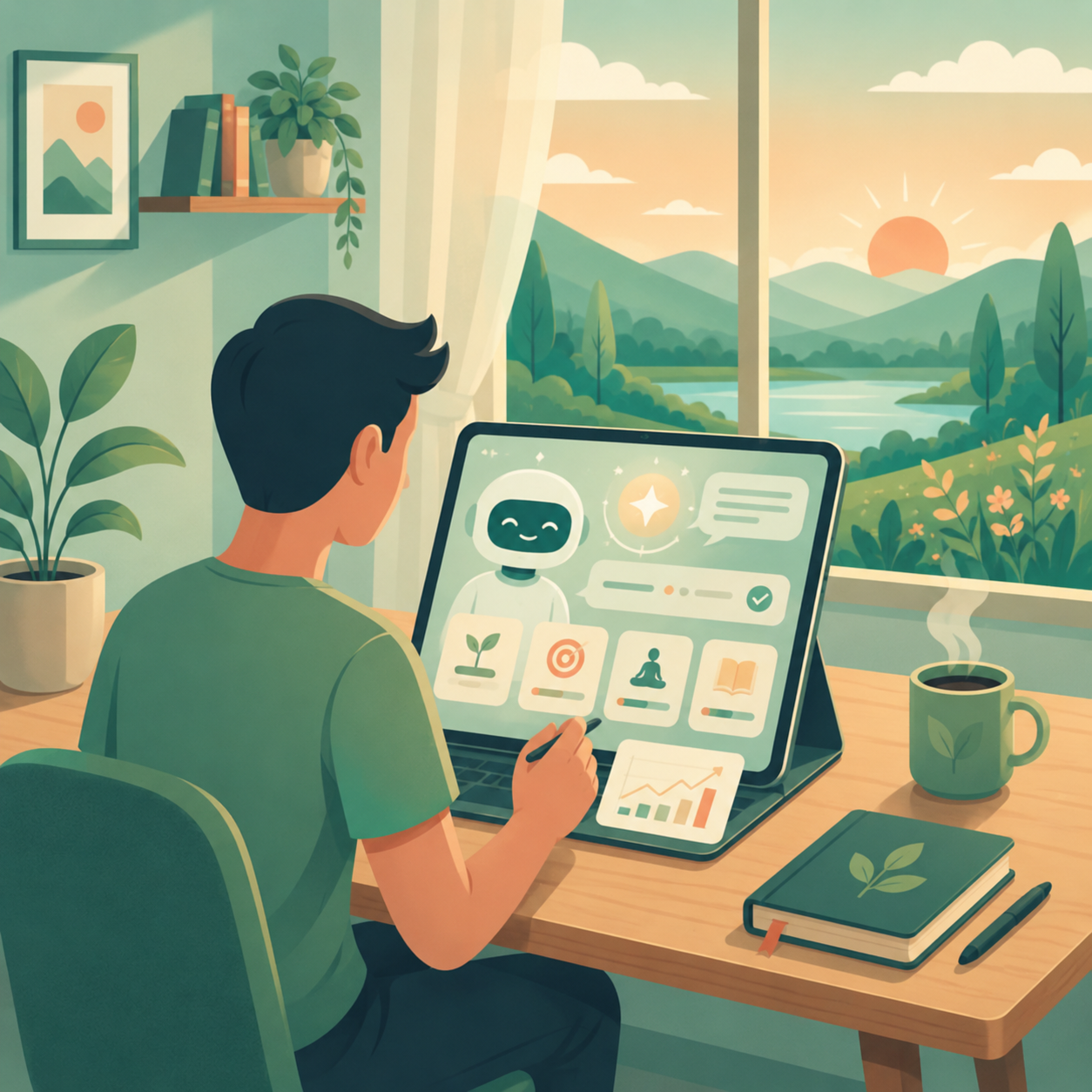 AI coach recommending personal habits and learning modules