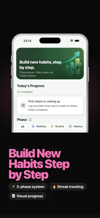 Unwire habits screen — 3-phase habit building with streak tracking and visual progress